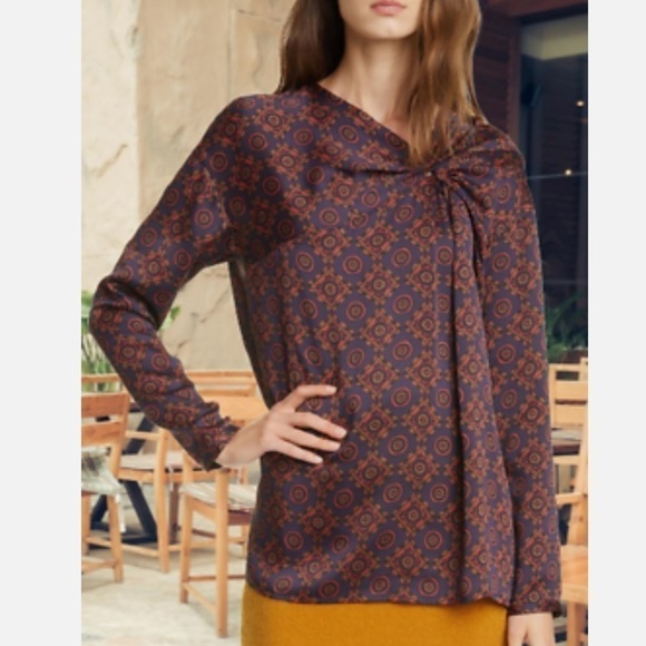 [XXS] Club Monaco Red & Navy Blue Nautical Knot Long Sleeve Blouse - Picture 1 of 11